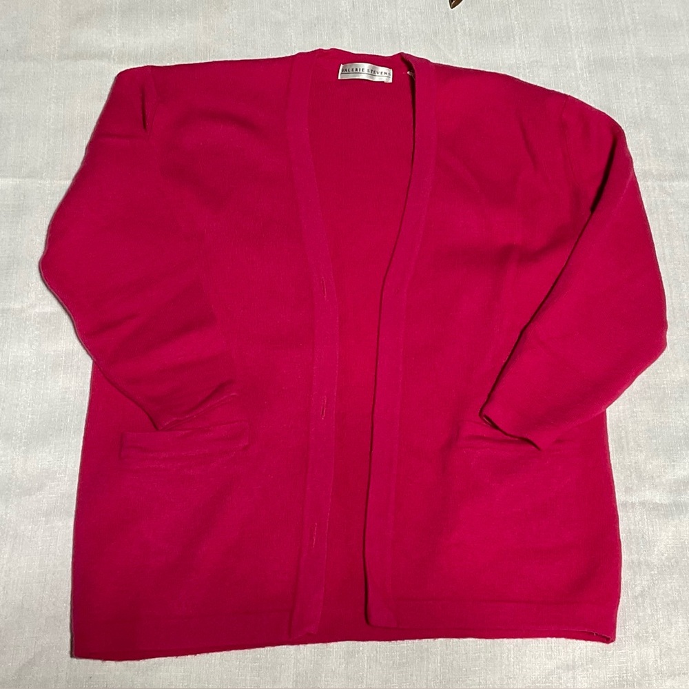 Vintage Merino Wool Cardigan in Pink Valerie Stevens  Women's Medium